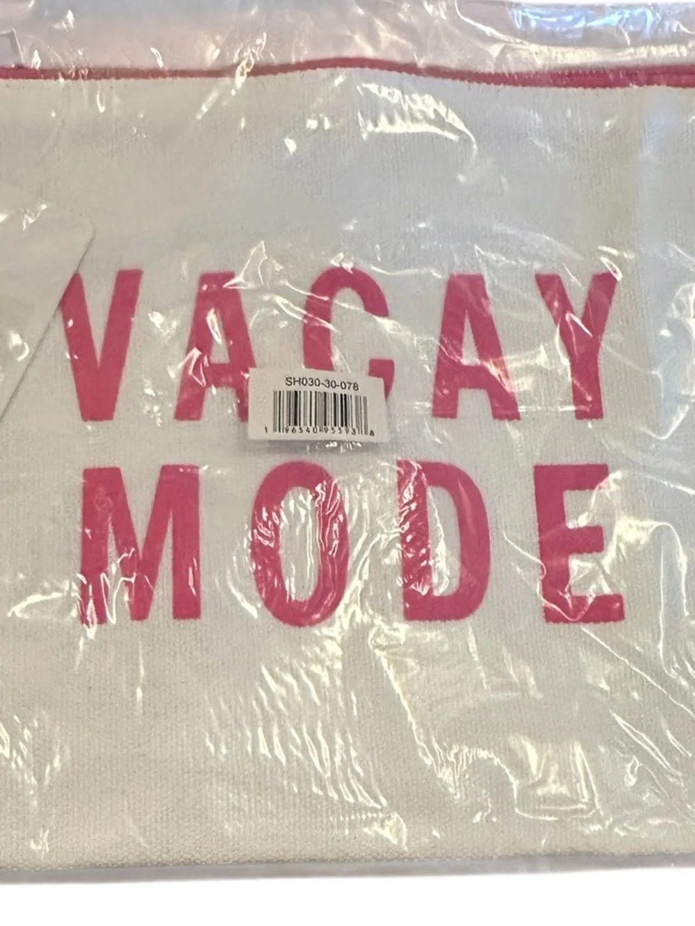 Vacay Mode White Canvas Pouch with Pink Lettering